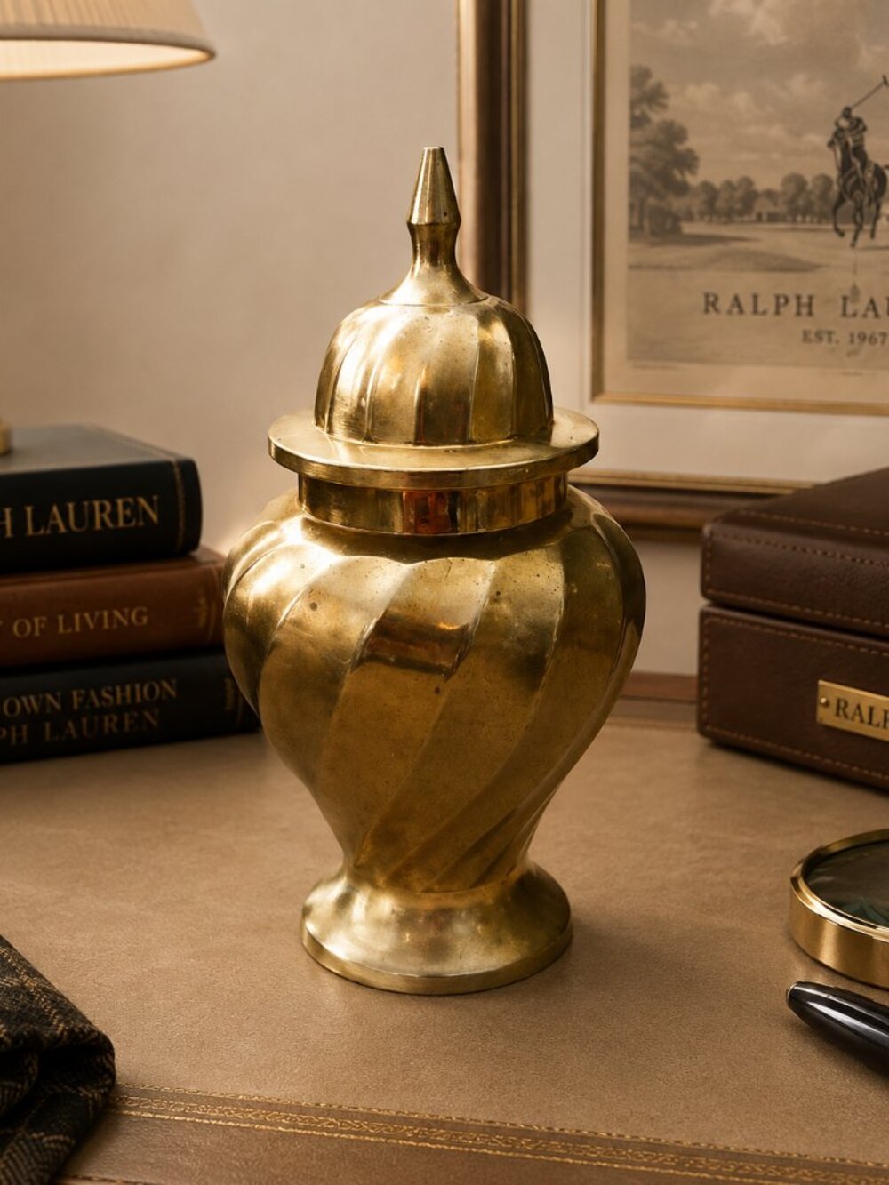 Vintage Solid Warm Aged Brass Patina Lidded Vessel Urn